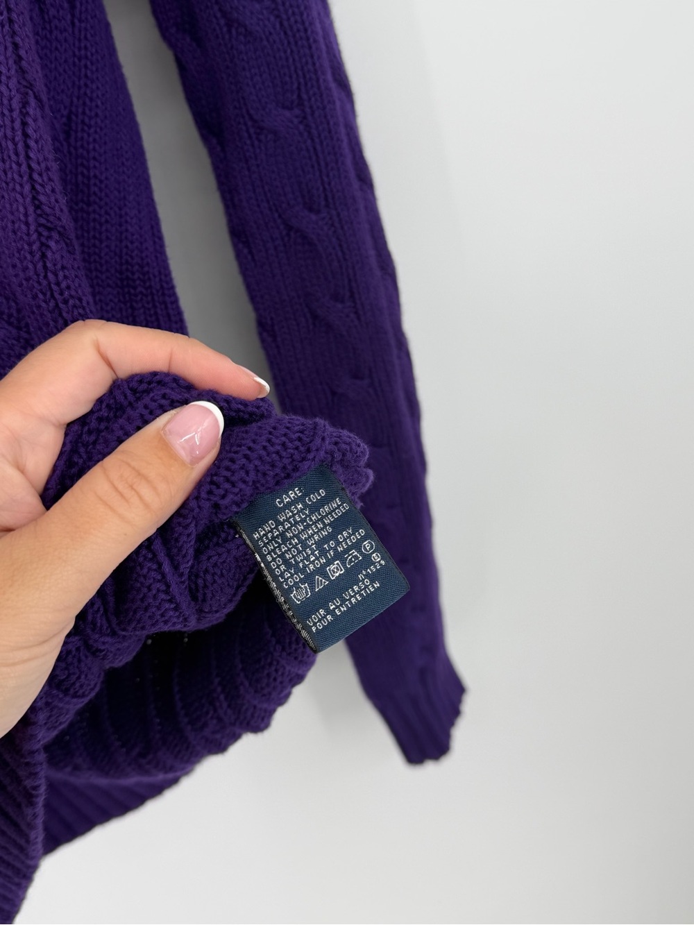 Ralph Lauren Sport Purple Cable Knit V-Neck Sweater Women’s Medium - Picture 5 of 8